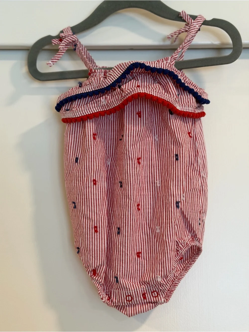 Cat & Jack Red and White Striped Baby Romper with Navy Accents
